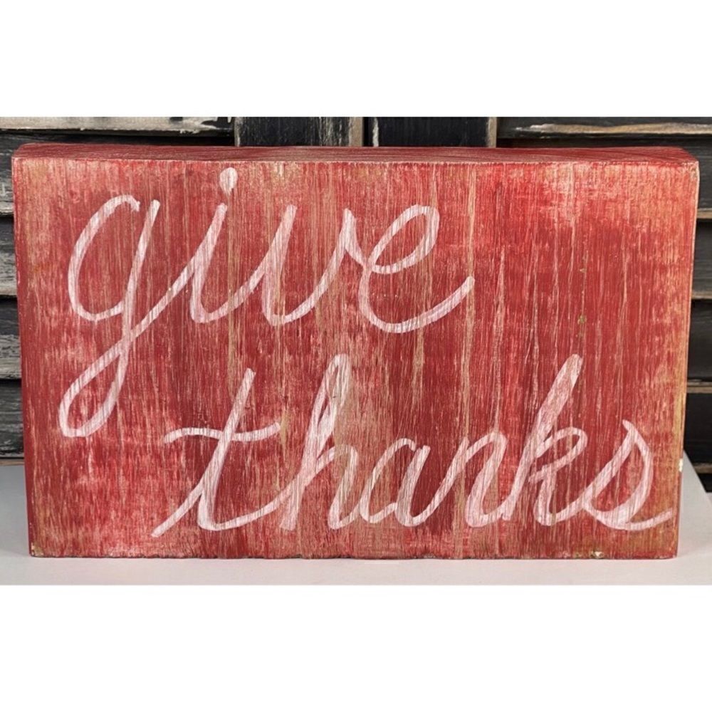 Double Sided Hand Painted Wood Block Sign, Give Thanks or NOEL, real wood